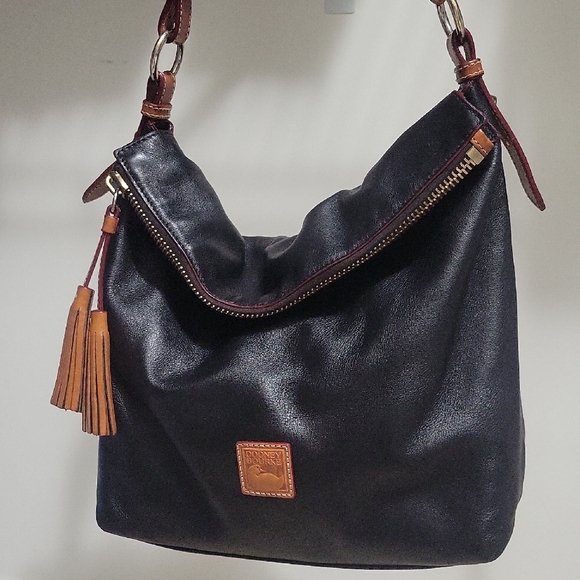 Dooney & Bourke Handbags - Dooney & Bourke Mackenzie Smooth Leather Black Hobo Bag w Tassels